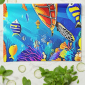 Vibrant Reef: Het Onderwaterrijk Van De Schildpad Theedoek (Gevouwen)