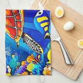Vibrant Reef: Het Onderwaterrijk Van De Schildpad Theedoek (Quarter Fold)