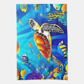 Vibrant Reef: Het Onderwaterrijk Van De Schildpad Theedoek (Verticaal)