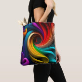 Vibrant regenboogkleurig abstract ontwerp tote bag (Dichtbij)