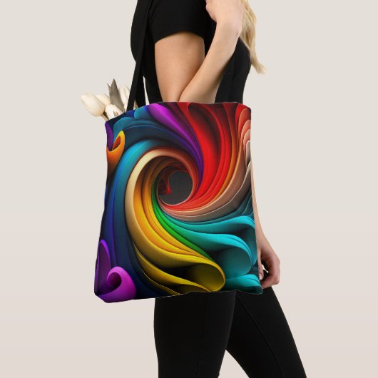 Vibrant regenboogkleurig abstract ontwerp tote bag (Dichtbij)