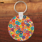 Vibrant Retro 60s Daisy Flower Power Pattern Sleutelhanger (Achterkant)