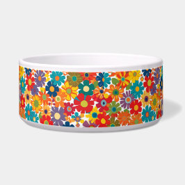 Vibrant Retro 60s Daisy Flower Power Pattern Voerbakje