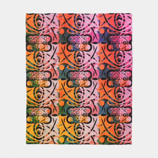 Vibrant Retro Abstract LEAF Patroon Fleece Deken (Voorkant)