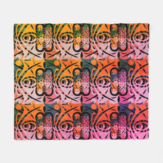 Vibrant Retro Abstract LEAF Patroon Fleece Deken (Voorkant (Horizontaal))
