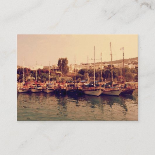 Vibrant retro coral sunset Bodrum harbor shore Visitekaartje (Voorkant)