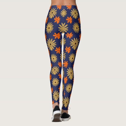 Vibrant Retro Daisy Floral Seamless Pattern Leggin Leggings (Achterkant)