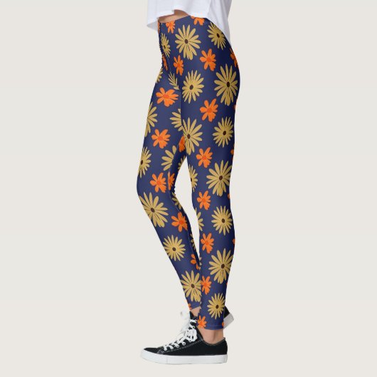 Vibrant Retro Daisy Floral Seamless Pattern Leggin Leggings (Links)