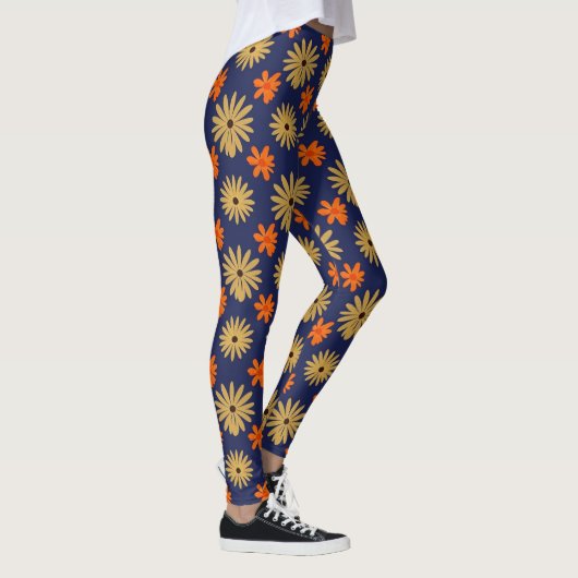 Vibrant Retro Daisy Floral Seamless Pattern Leggin Leggings (Rechts)
