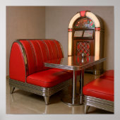 Vibrant Retro Diner Booth - Jukebox & Neon Lights Poster (Voorkant)