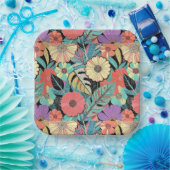 Vibrant Retro Floral Burst Papieren Bordje (Feest)