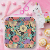 Vibrant Retro Floral Burst Papieren Bordje (Feest)