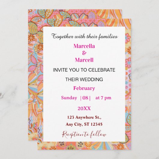 Vibrant Retro Floral Pattern Illustration Kaart (Voorkant / Achterkant)