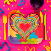 Vibrant Retro Hearts Papieren Bordje