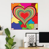 Vibrant Retro Hearts Poster (Thuiskantoor)