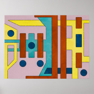 Vibrant Retro Industrieel Geometrisch Abstract Poster