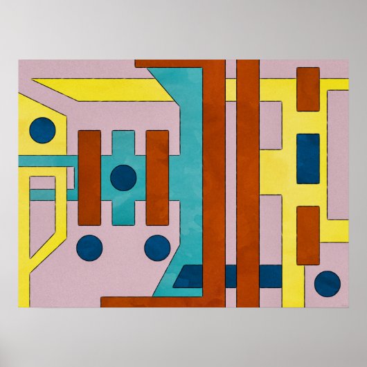 Vibrant Retro Industrieel Geometrisch Abstract Poster (Voorkant)