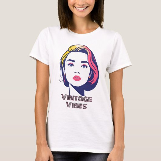 Vibrant Retro Pop Art Woman Portret T-shirt (Voorkant)