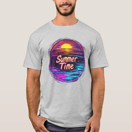 Vibrant Retro “Summer Time” Sunset T-Shirt (Voorkant)