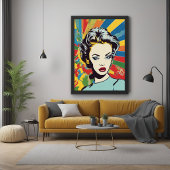 Vibrant Retro Vrouw Pop Art Portret Poster