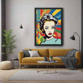 Vibrant Retro Vrouw Pop Art Portret Poster