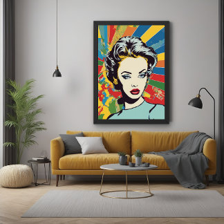 Vibrant Retro Vrouw Pop Art Portret Poster