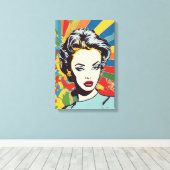 Vibrant Retro Vrouw Pop Kunstportret Canvas Afdruk (Insitu (Houten vloer))