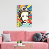Vibrant Retro Vrouw Pop Kunstportret Canvas Afdruk (Insitu (Woonkamer))