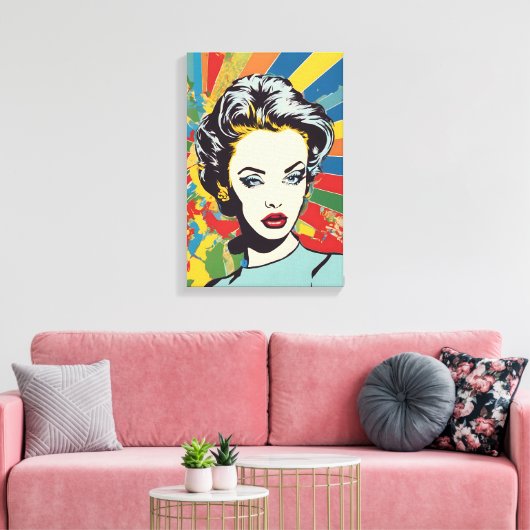 Vibrant Retro Vrouw Pop Kunstportret Canvas Afdruk (Insitu (Woonkamer))