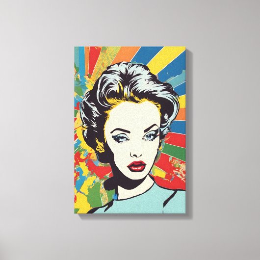 Vibrant Retro Vrouw Pop Kunstportret Canvas Afdruk (Voorkant)