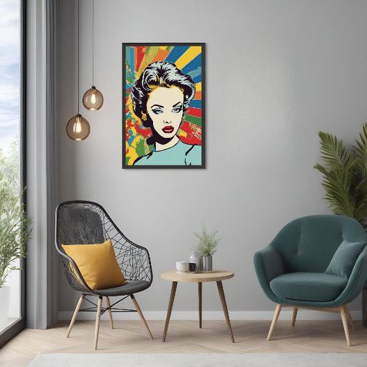 Vibrant Retro Vrouw Pop Kunstportret Poster