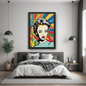 Vibrant Retro Vrouw Pop Kunstportret Poster