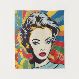 Vibrant Retro Vrouw Pop Portret Kunst Wandkleed