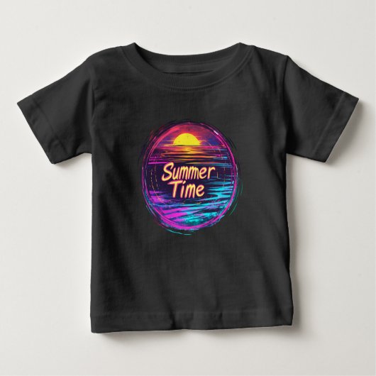 Vibrant Retro "Zomer Tijd" Sunset T-shirt (Voorkant)