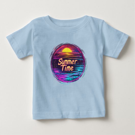 Vibrant Retro "Zomer Tijd" Sunset T-shirt (Voorkant)