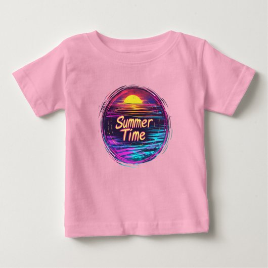 Vibrant Retro "Zomer Tijd" Sunset T-shirt (Voorkant)