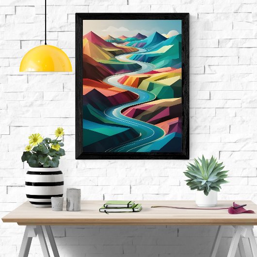 Vibrant River Valley: een kleurrijk Abstract lands Poster