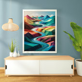 Vibrant River Valley: een kleurrijk Abstract lands Poster