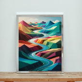 Vibrant River Valley: een kleurrijk Abstract lands Poster