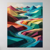 Vibrant River Valley: een kleurrijk Abstract lands Poster (Voorkant)