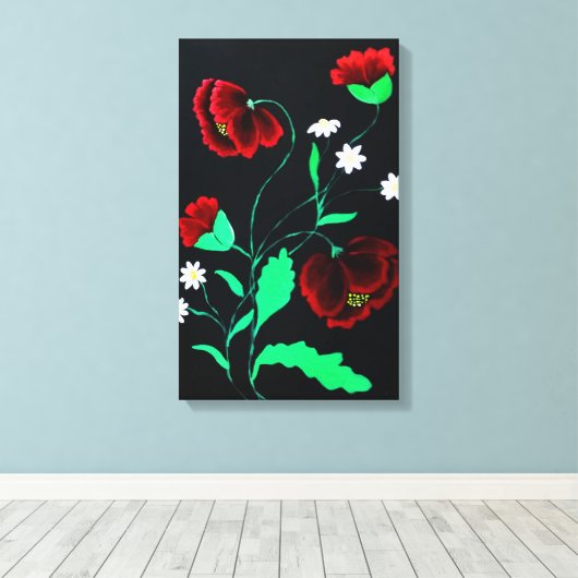Vibrant rode papaver canvas afdruk (Insitu (Houten vloer))