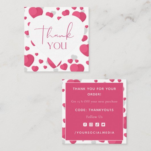 Vibrant Romantic Hearts Valentijnsdag Dank u Vierkante Visitekaartje (Voorkant / Achterkant)