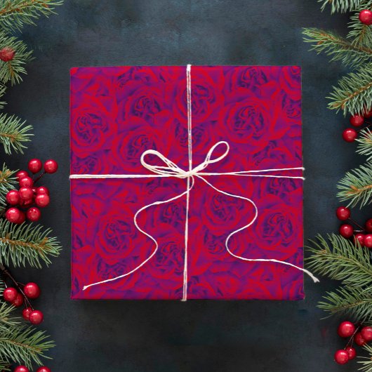 Vibrant Roos Flowers Pattern Floral Paars Red Cadeaupapier