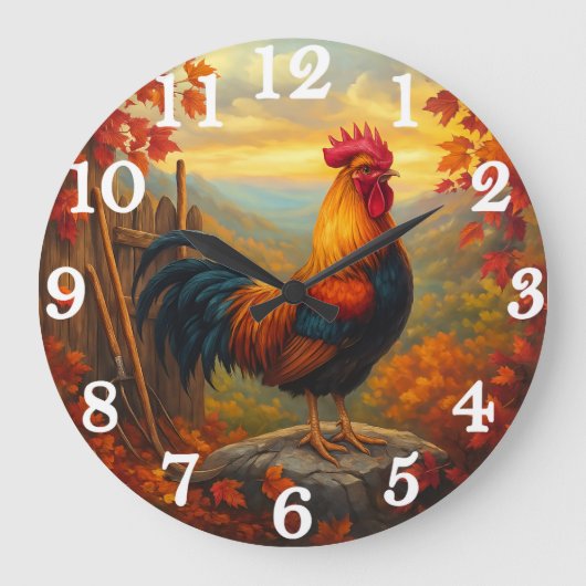 Vibrant rooster in autumn farm scene grote klok (Voorkant)