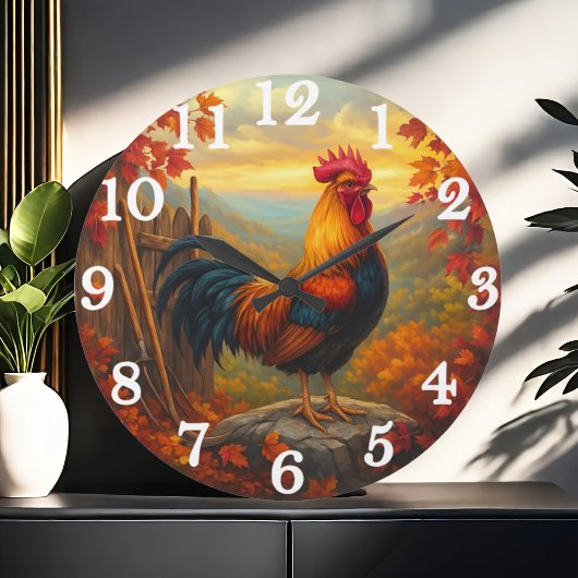 Vibrant rooster in autumn farm scene grote klok
