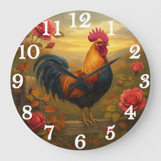 Vibrant rooster in golden sunset grote klok (Voorkant)