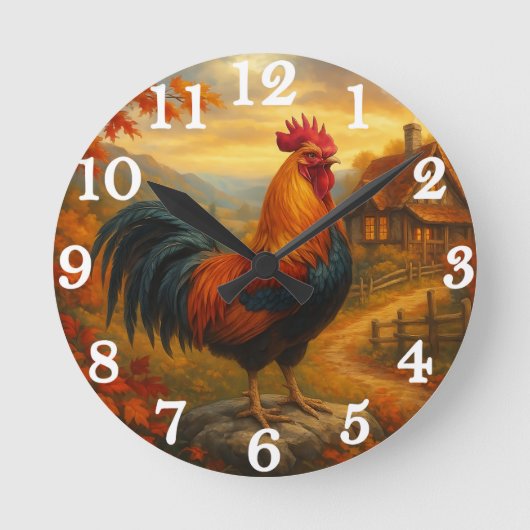 Vibrant rooster in rustic farmyard ronde klok (Voorkant)
