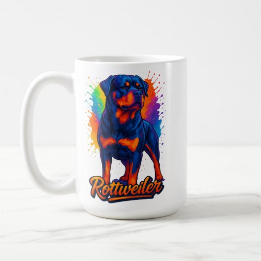 Vibrant Rottweiler Pop Art – Bold Neon Dog Koffiemok (Links)