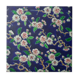 Vibrant Royal Blue Cherry Blossom Antiek Repro Tegeltje