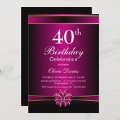 Vibrant roze 40e verjaardag kaart (Voorkant / Achterkant)